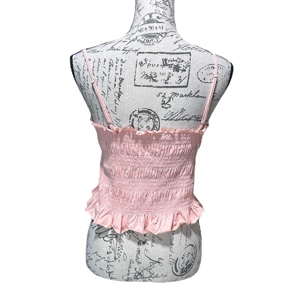 BCBGeneration Pink Smocked Ruffle Crop Top - Picture 3 of 6